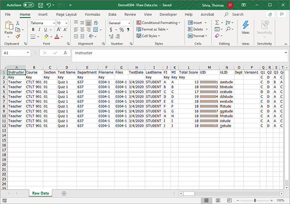 Screenshot of the Raw Data Excel file